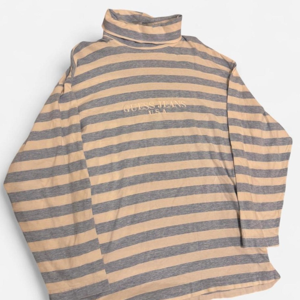 Vintage Guess Jeans USA Striped Turtleneck Shirt Blue White